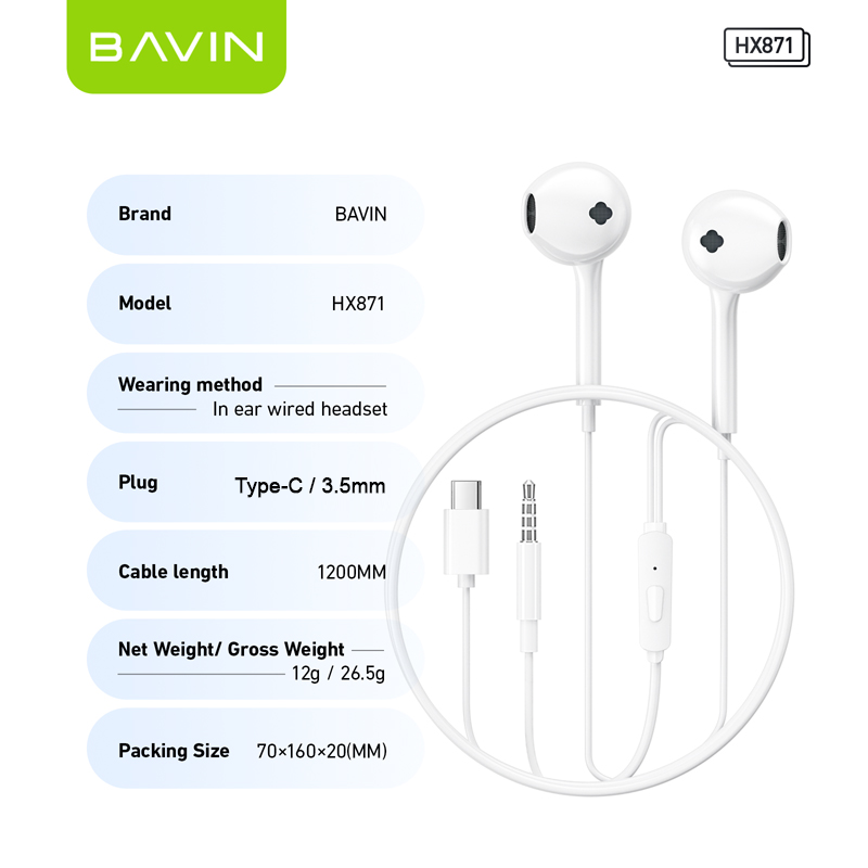 BAVIN HX871-XX HiFi Wired Earphones w/ Stereo Sound