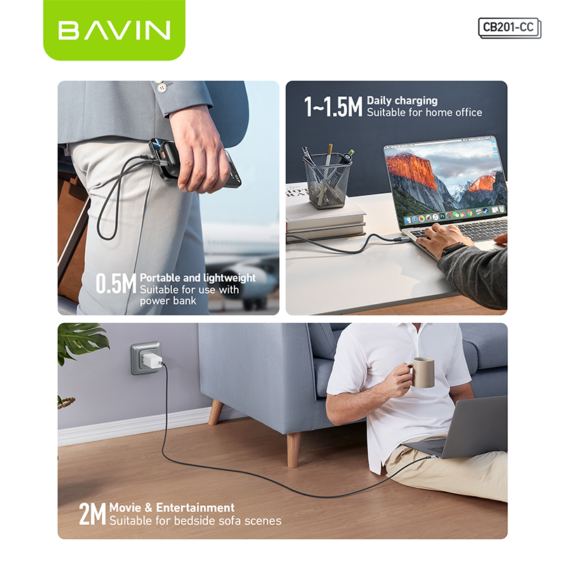 BAVIN U-CB201-XX QC3.0 Fast Charging 0.5 / 1 / 1.5 / 2MCable Nylon Braided Wire For iPh Micro & Type-C