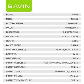 BAVIN Y-PC053 Heavy-Duty Powerbank w/ Built-In Cable & LED Light