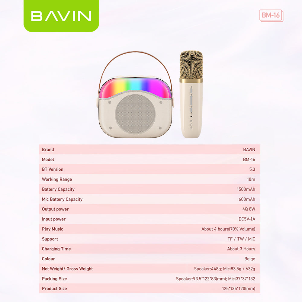 BAVIN DV-BM16 Portable Karaoke Bluetooth Wireless Speaker w/ Microphone