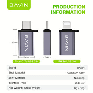 BAVIN U-O8-C OTG Adapter w/ Fast Data Transfer for iPhone 16 & Type-C Devices