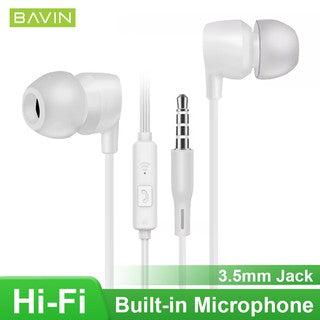 BAVIN H-3.5-HX851 3.5mm Waterproof Earphones w/ Silicone Buds & Mic