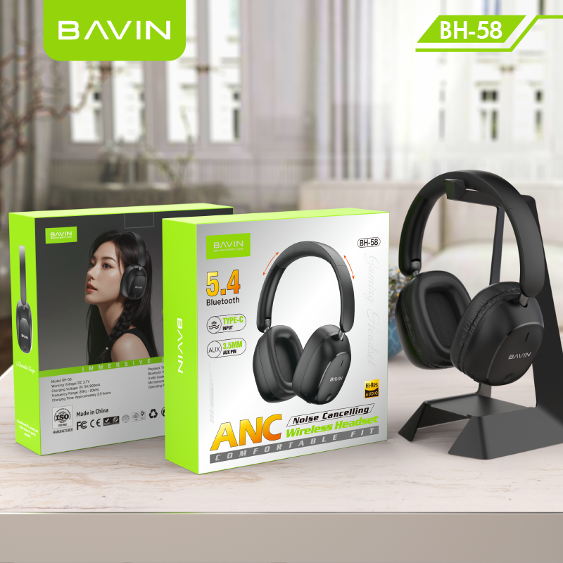【Christmas Gift】BAVIN BH58 Foldable Wireless Over-Ear ANC Bluetooth 5.4 Headphone Adjustable Headset