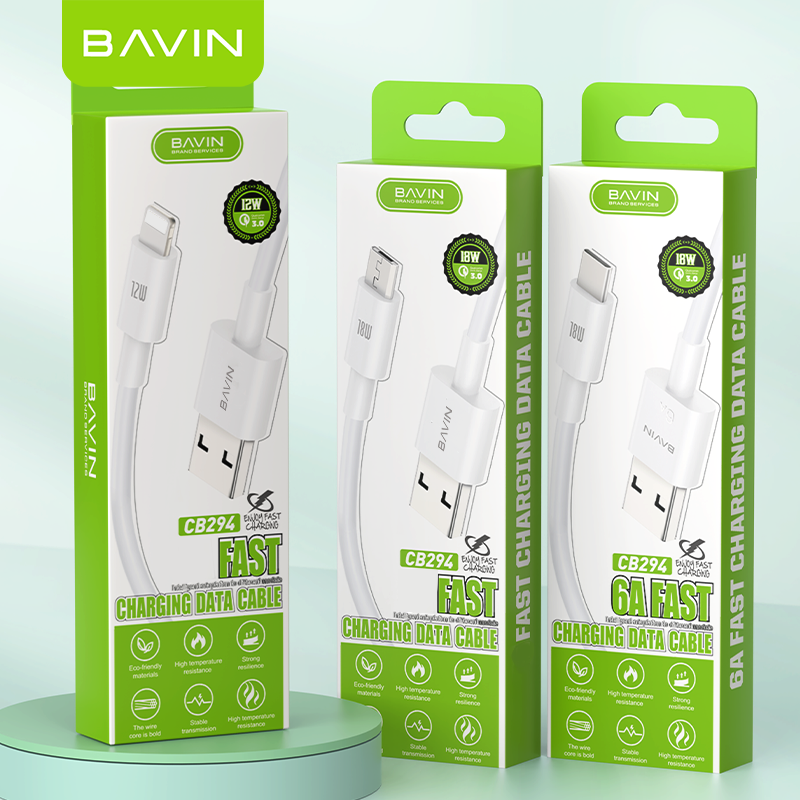 BAVIN U-CB294-XX 6A Fast Charging 18W/12W Qualcomm 3.0 USB Fast Charge Data Cable for Type-C Micro & iPh