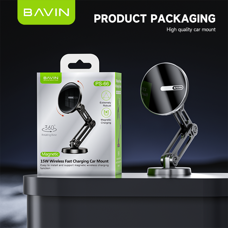 BAVIN C-W-PS66 15W Magnetic Wireless Car Charger & Foldable Phone Holder