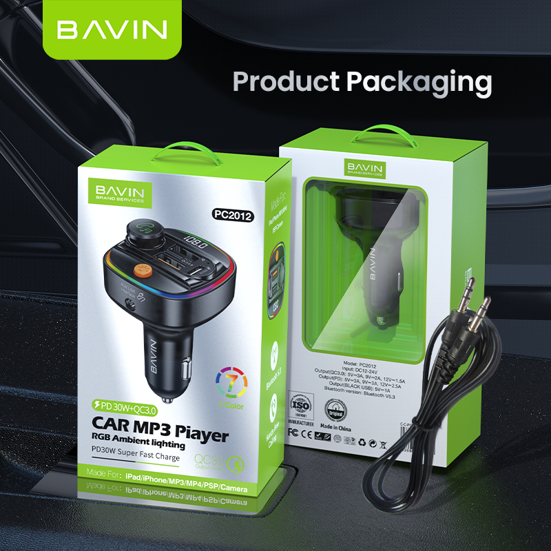 BAVIN C-C-PC2012 30W Car Charger & MP3 Player w/ Fast Charge & RGB Lighting