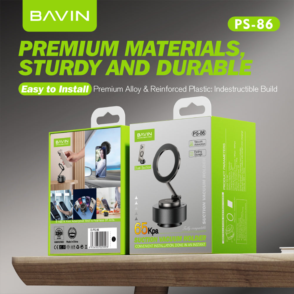 BAVIN D-S-PS86 Vacuum Magnetic Car Phone Holder Mount w/ 360° Adjustable for Smartphones