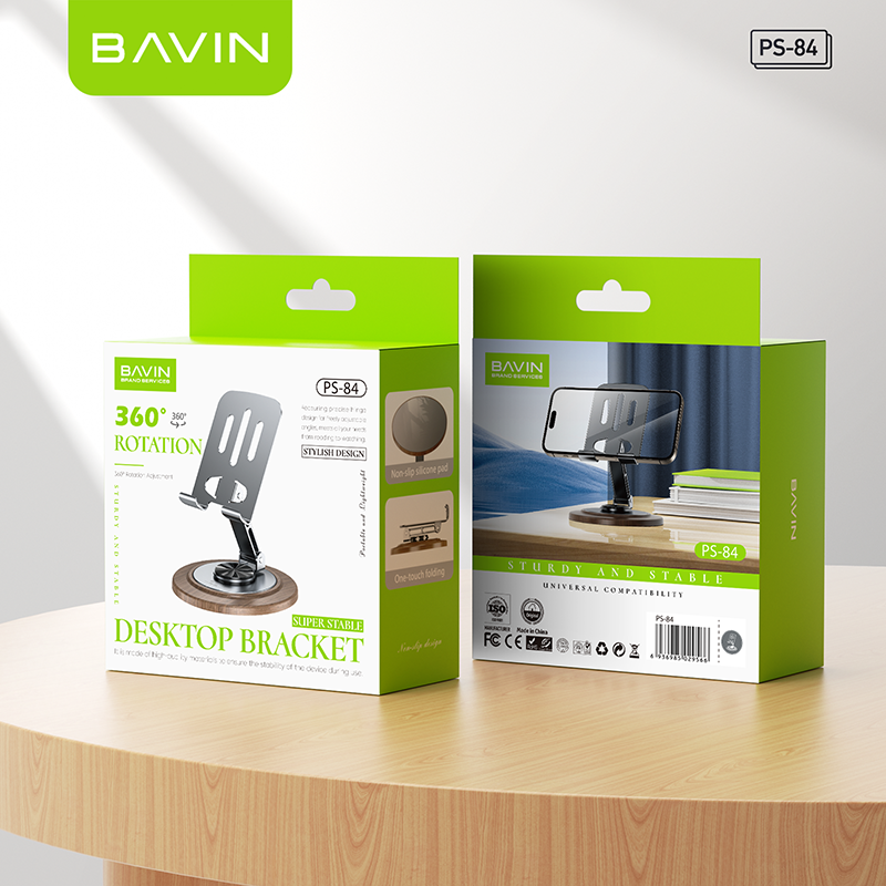 BAVIN D-S-PS84 Foldable Desktop Bracket 360° Rotating Metal Stand Universal for Phone & Tablet