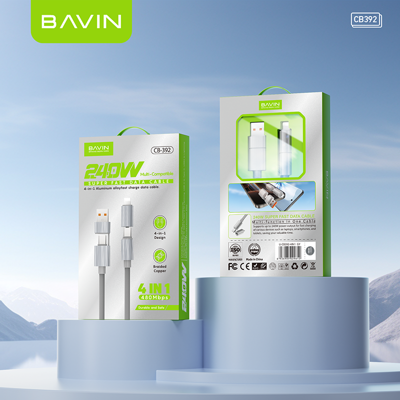 BAVIN CB392 4 in 1 240W Fast Charging Data Cable For Laptop Support 480Mbps Data Transfer for Smartphones