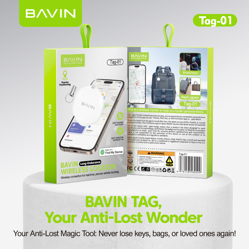 BAVIN C-TAG-01 Smart Wireless Bluetooth Tracker Tag for iPhone Users | Find My Device, Locator Keys, Pets & Vehicles