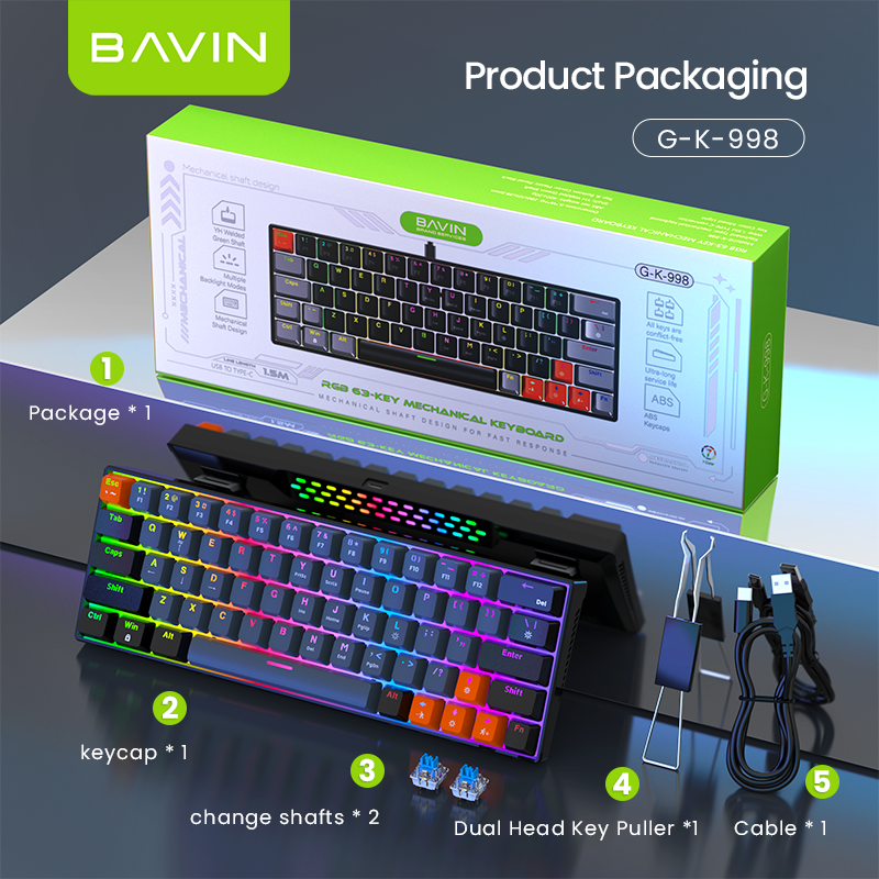 BAVIN G-K-998 RGB 63-Key Mechanical Gaming Keyboard w/ Wired Connection