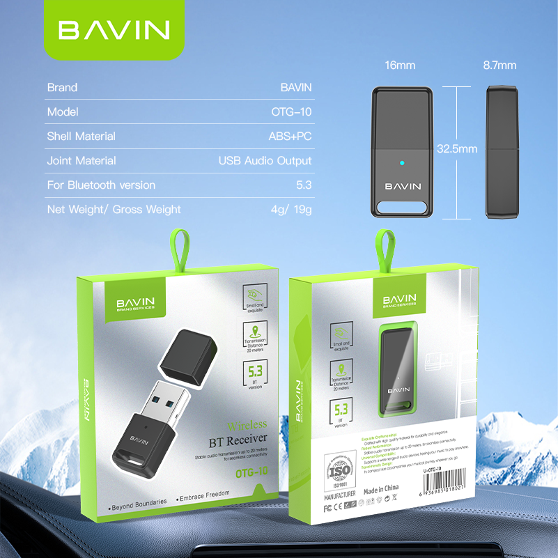 BAVIN 10 HD Sound BT 5.3 Music Receiver Plug and Play w/ 20m Distance Transmission for Car / Speaker
