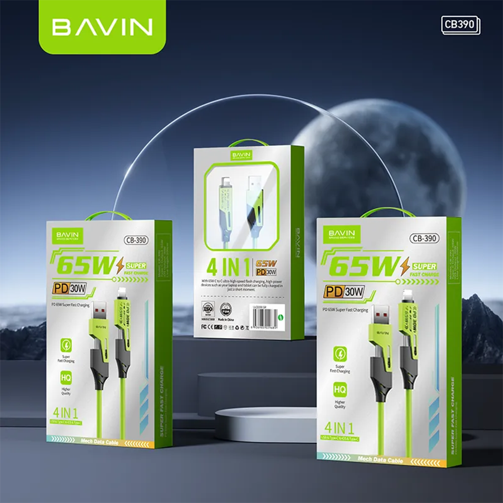 BAVIN CB390 4in1 65W PD Fast Charging Cable/Type-C to Type-C Multi-function for Laptop, iPhone & Android