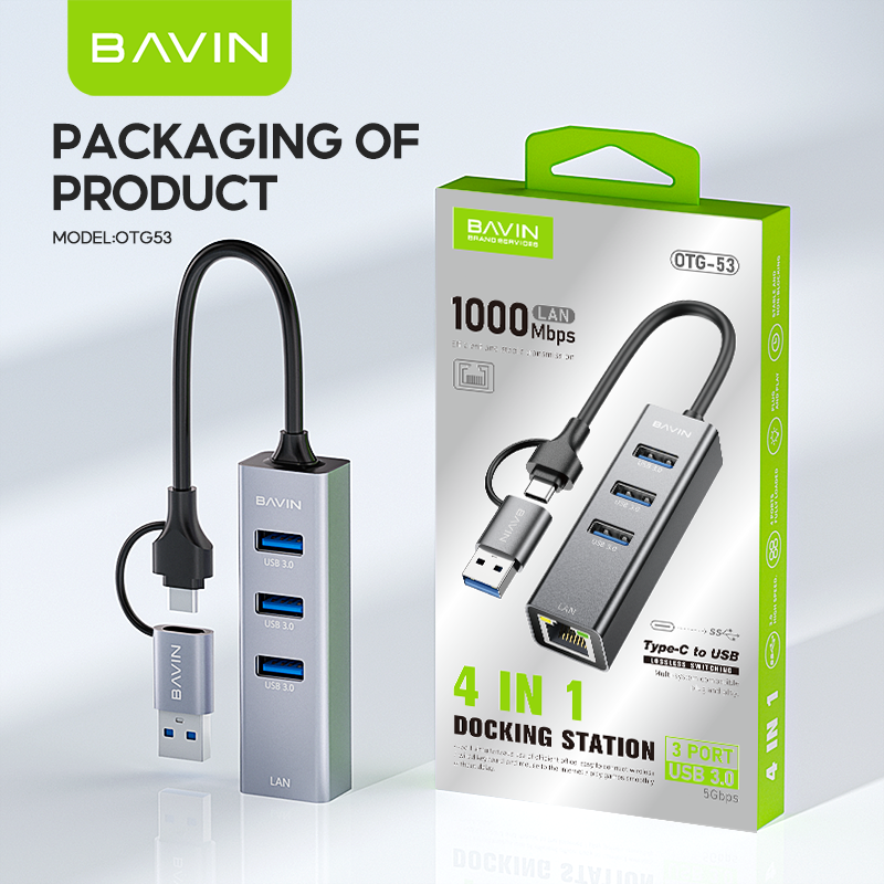BAVIN U-O-53 4in1 Type-C USB Hub Ethernet Adapter