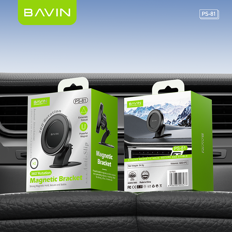 BAVIN D-S-PS81 Universal Magnetic Car Phone Holder 360° Rotating Mount w/ Freebie Magnetic Ring