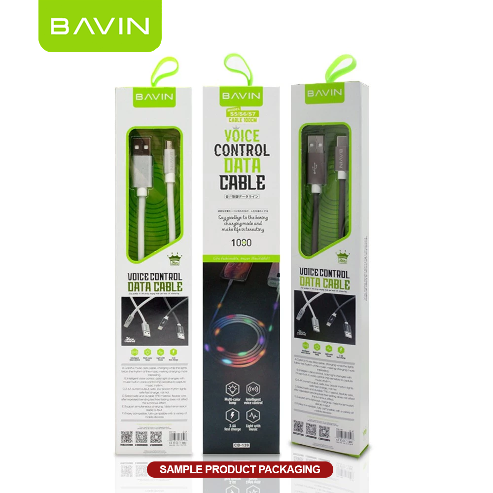 BAVIN CB139 2.4A Quick Charging Cable w/ LED Light Voice Control USB Data Cord For iPhone
