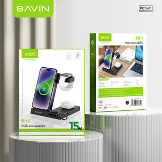 BAVIN PC1069 Portable Multi-functional 6-in-1 Wireless Docking Charger Station Smart Watch Mobile