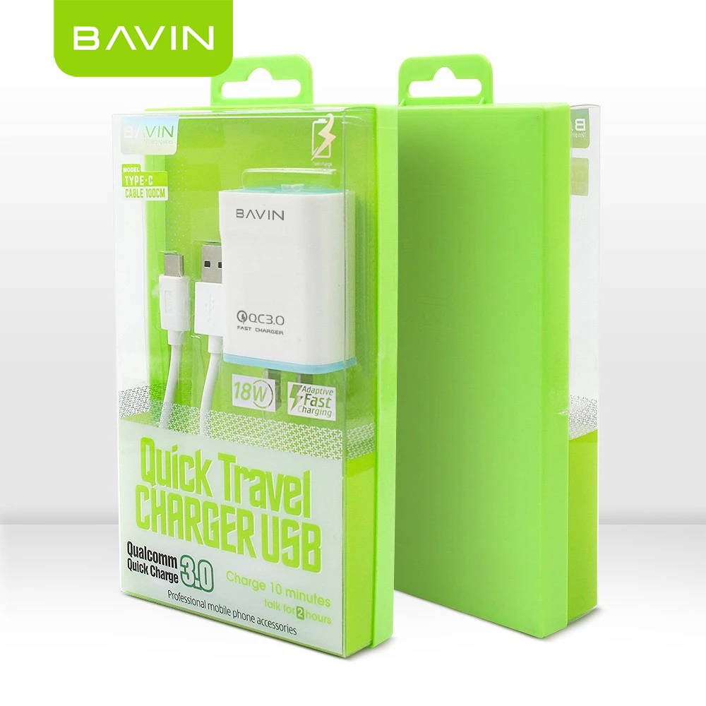 BAVIN PC658 Qc3.0 Quick Charging Charger W/ Charging Cable for iPhone / Micro / Type-C