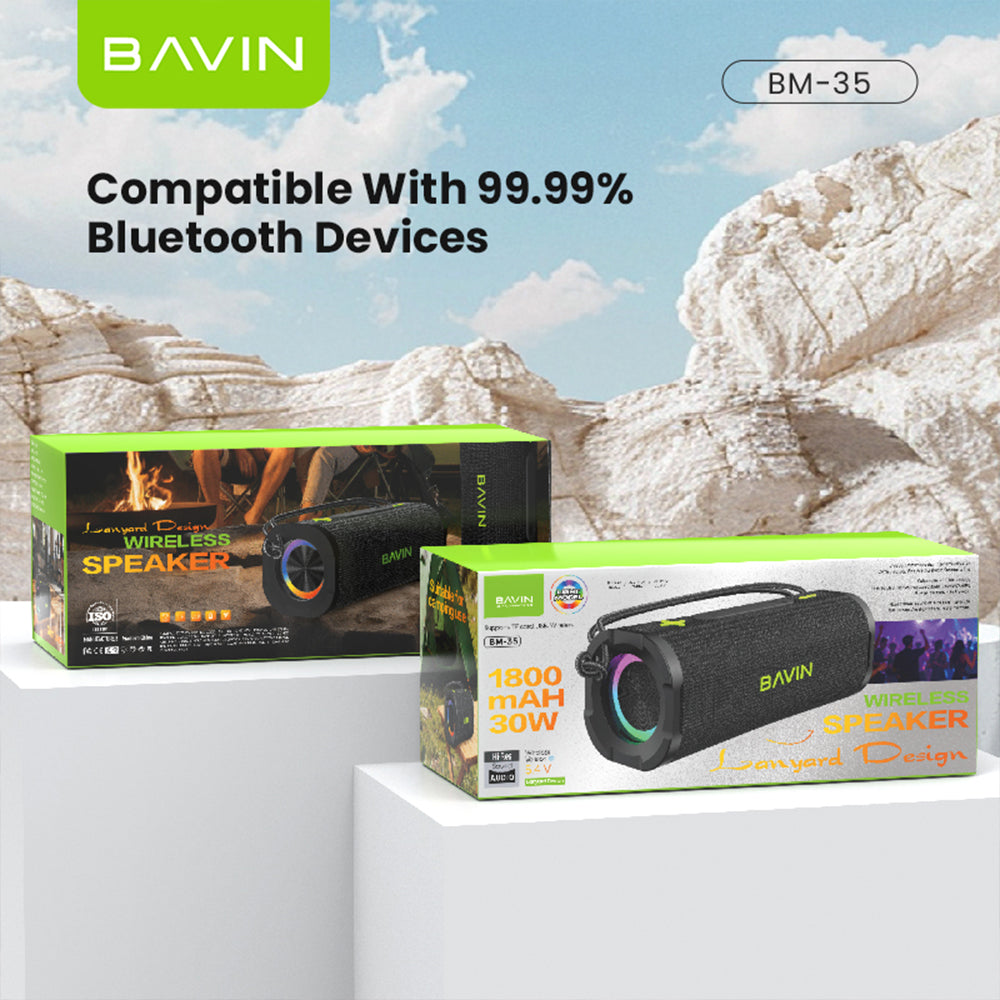 BAVIN BM35 Portable Wireless Bluetooth Speaker 30W TWS Powerful Sound 1800mAh Battery With RGB Light & Lanyard Design