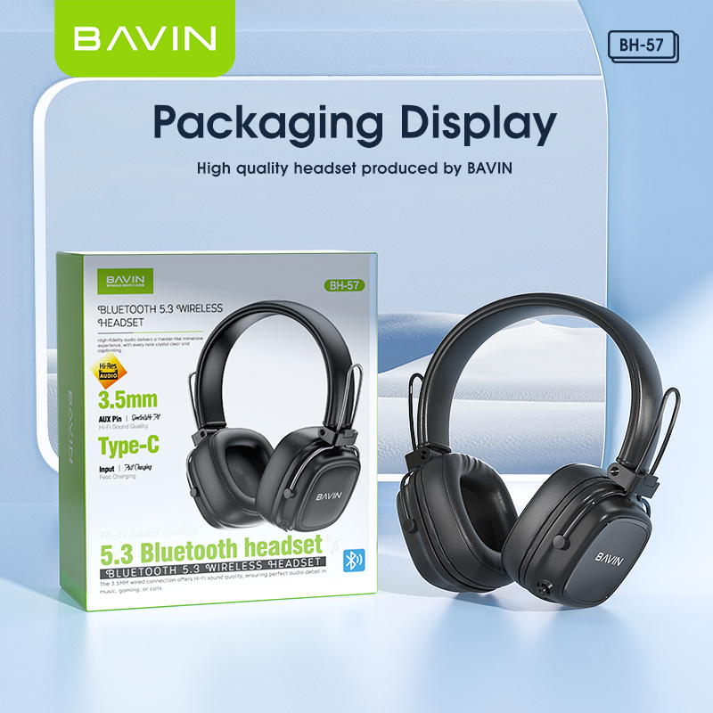 BAVIN HB-BH57 Hi-Fi Wireless Bluetooth Earphones w/Long Battery Life High-Fidelity 360 Audio & Type-C Input