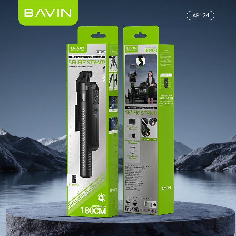 BAVIN D-Z-P24 AI Tripod Stand 360° Auto Face & Motion Detection w/ Wireless BT Remote Adjustable 32-180cm for Phone / Camera