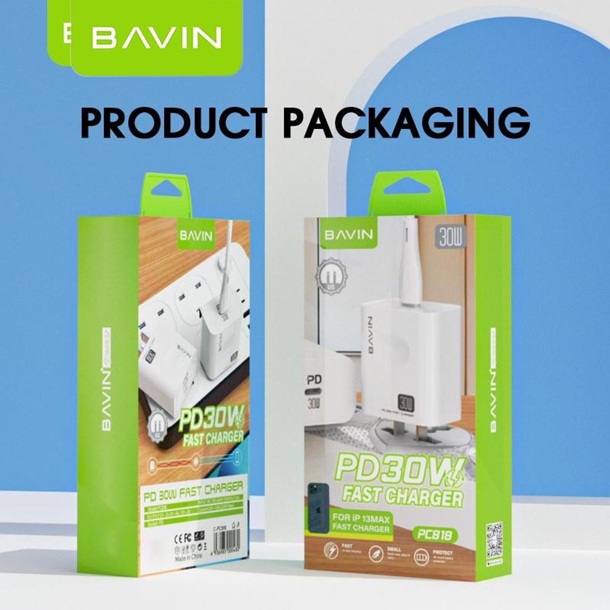 BAVIN PC818 30W PD Fast Charging Universal Wall Charger Type-C Compatible for iPhone 12-17 Series & Android Devices
