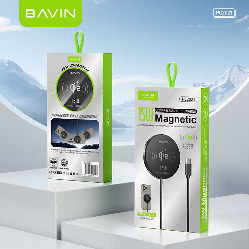 BAVIN C-W-PC2021 Qi2 15W Magnetic Wireless Fast Charger w/ Suction & Free Magnetic Ring