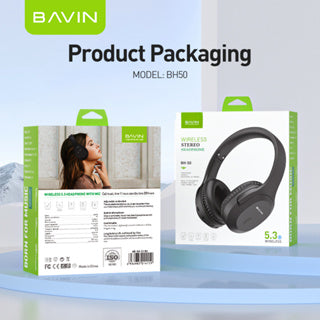 BAVIN HB-BH50 Bluetooth Stereo Headset w/ High-Quality Sound Built-In Microphone & Long Battery Life