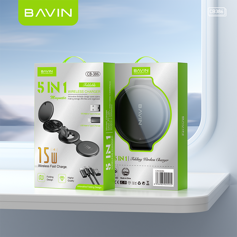 BAVIN C-W-CB386 5 in 1 Magnetic Wireless Charger Kit w/ USB iPh Converter & Card Slot