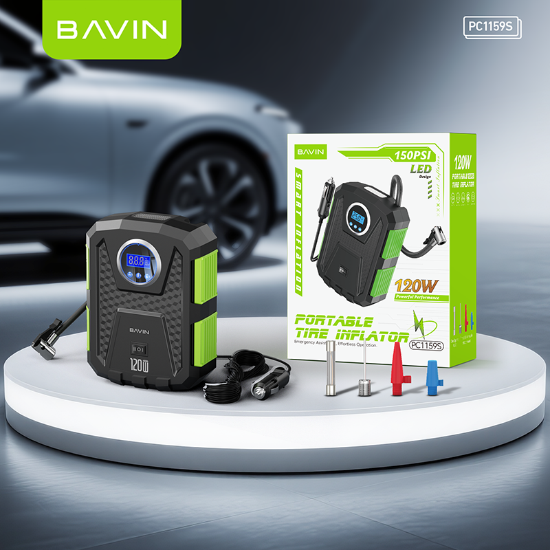 BAVIN Z-PC1159 12V Portable Digital Tire Inflator w/ 150 PSI High Speed Air Compressor for Car, Motor, Bike & Sports Balls