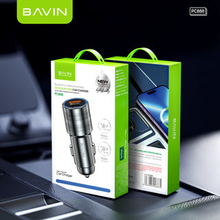 BAVIN PC888 20W Fast Charging Car Charger with USB (18W) & Type-C (20W) Ports Frosted Metal Finish