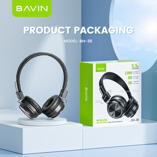 BAVIN HB-BH38 High Bass Bluetooth Wireless Headphones w/ Built-In Microphone & Lightweight Design