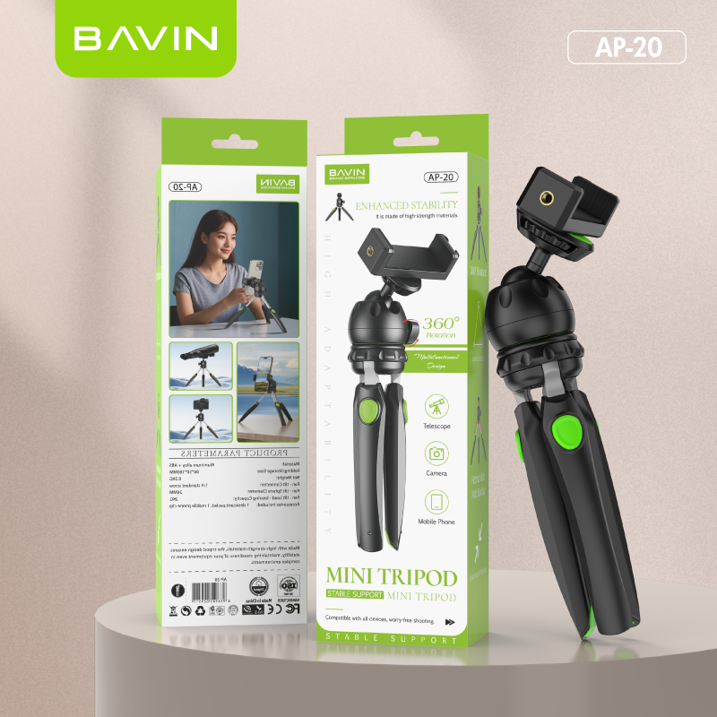 BAVIN D-Z-P20 Mini Portable Tripod Stand w/ Retractable Buckle for Smartphones, Camera & Telescope