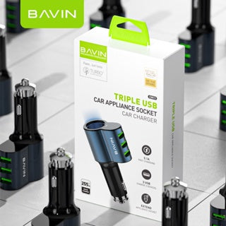 BAVIN C-C-CM11 Fast Car Charger w/ 3 USB Ports & Lighter Socket