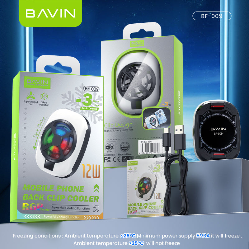 BAVIN BF-009 Gaming Phone Cooler Semiconductor Radiator w/ Clip-On Mount Dual Vent Airflow & Silent Cooling