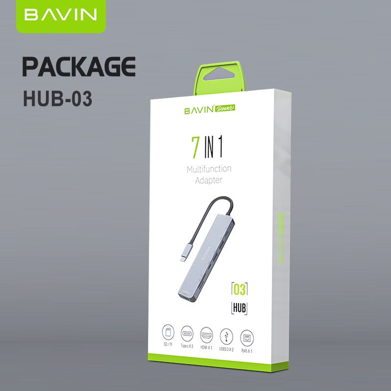 BAVIN U-H2-I3 7-in-1 Type-C Hub w/ HDMI & Dual USB 3.0 Ports
