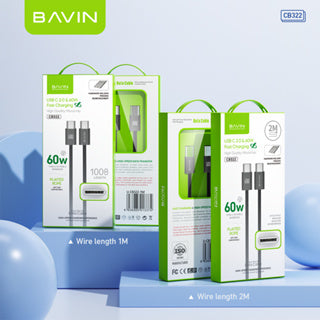 BAVIN U-CB322 60W PD Fast Charging Cable | Nylon Braided Type-C to Type-C Data Cable 1m/2m for Laptop & Mobile Phone