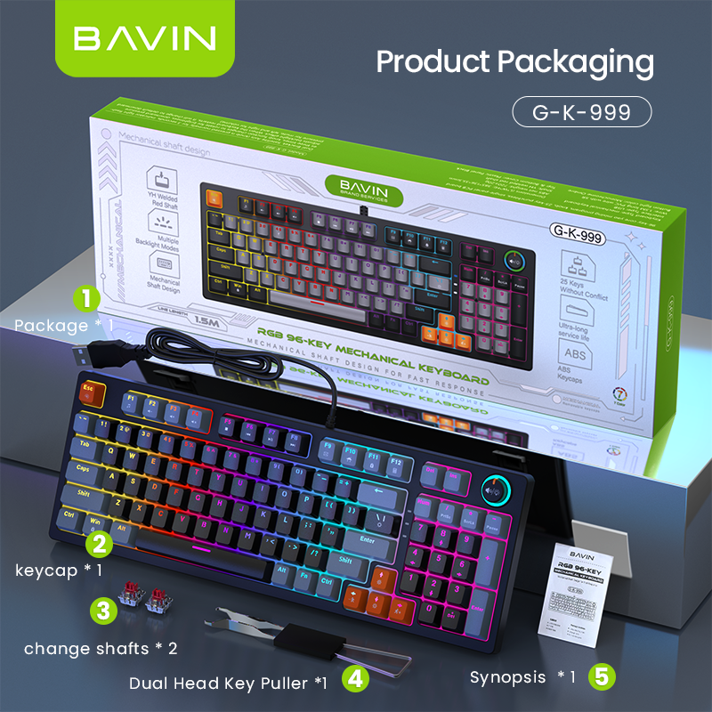 BAVIN G-K-999 RGB 96-Key Mechanical Keyboard w/ Multimedia Knob & Backlight Modes