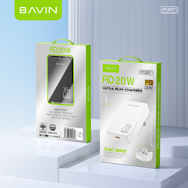 BAVIN C-PC2027-XX 20W Ultra-Slim USB-C Fast Charger w/ Foldable AC Plug & iPhone16 Cable