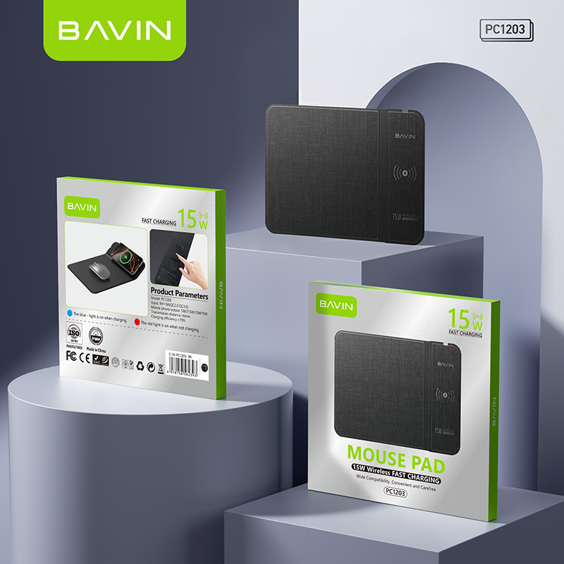 BAVIN C-W-PC1203 2-in-1 15W Wireless Fast Charging Mousepad w/ Anti-Slip Design & Qi Protocol Support