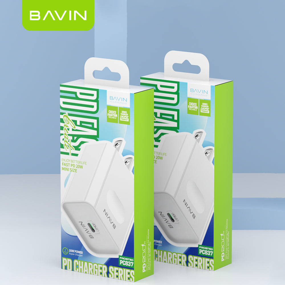 BAVIN PC837 20W PD Type-C Adapter Fast Charging Multi-Protection Charger Widely Compatible for Smartphones