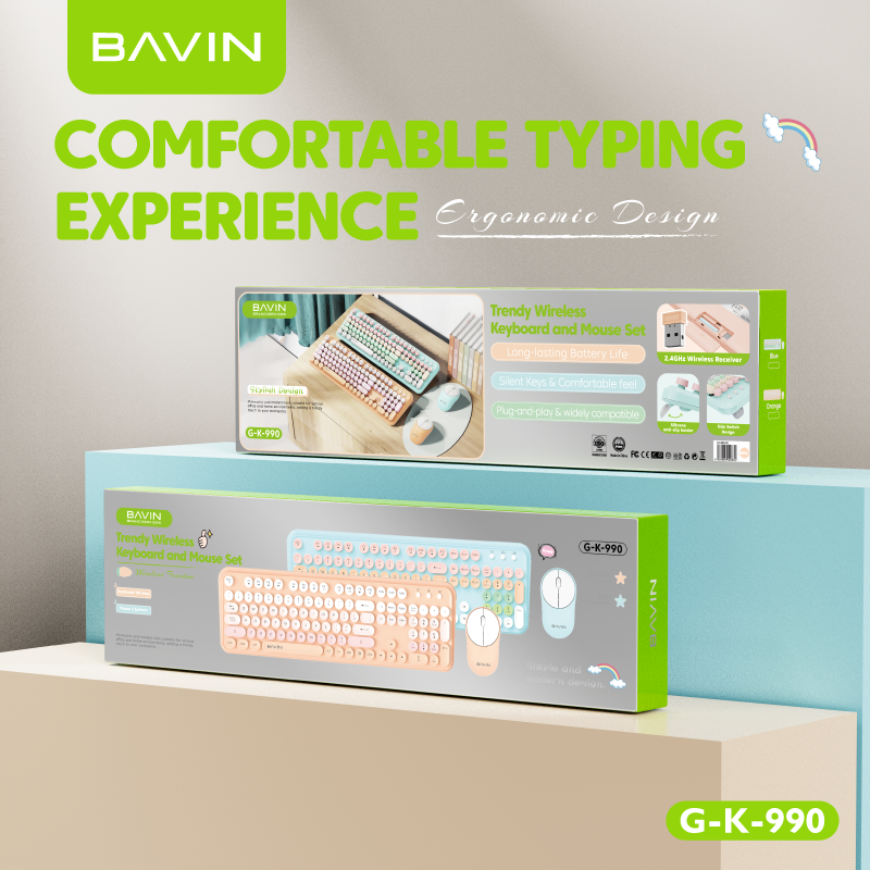 BAVIN G-K-990 2.4G Wireless Keyboard & Mouse for Laptop, Tablet & Phone