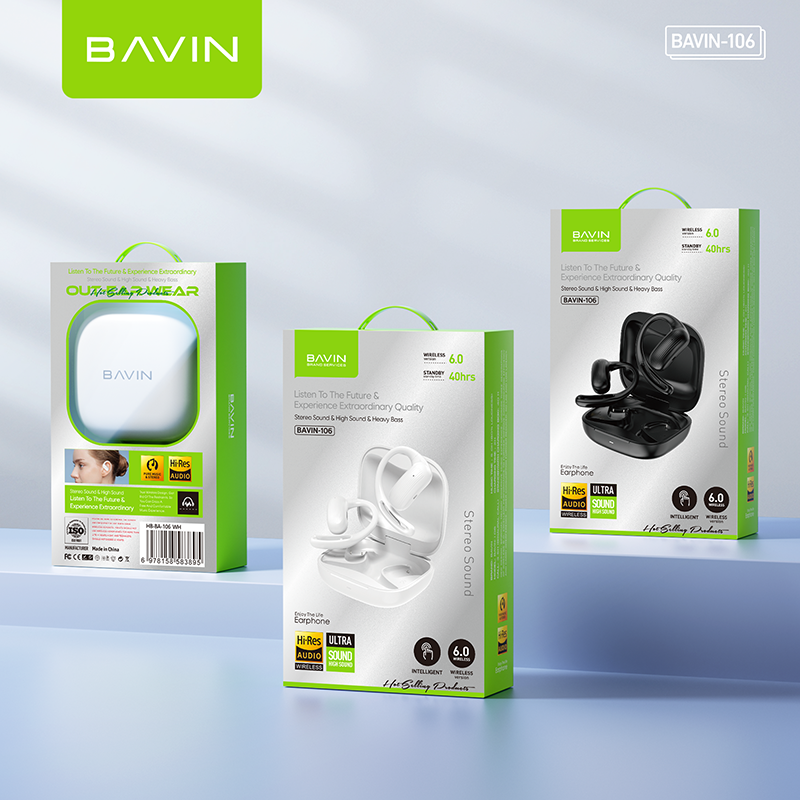 BAVIN BA106 Hi-Fi Open-Ear Wireless Bluetooth 6.0 Earbuds w/ Type-C Fast Charging for Smartphones