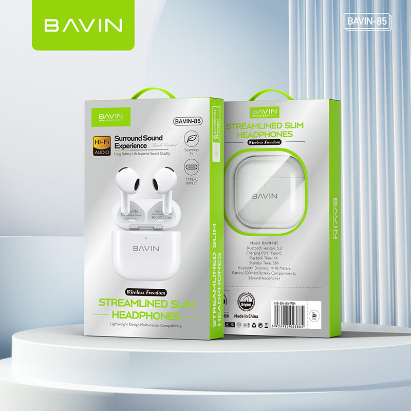 BAVIN BA85 Mini TWS Hi-Fi Bluetooth Wireless Earphones Compact Earbuds w/ Smart Touch