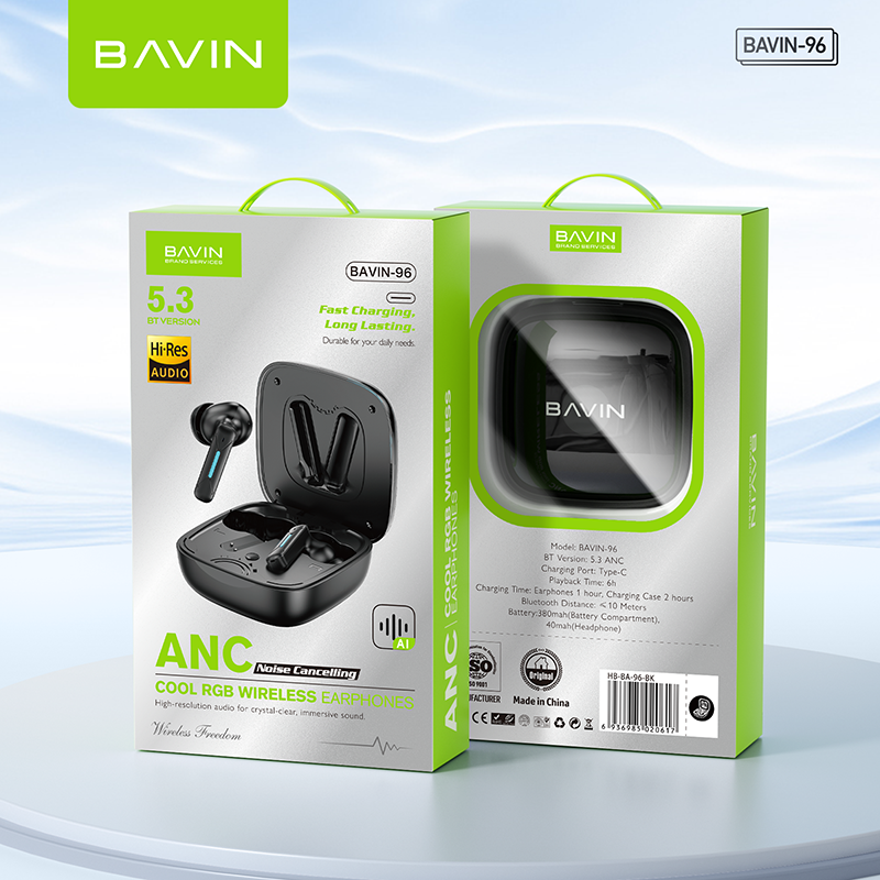 BAVIN HB-BA-96 HiFi Wireless RGB Bluetooth Earbuds w/ TWS & Noise Cancellation