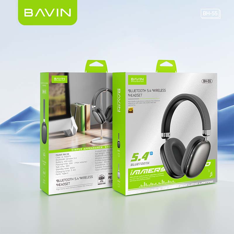 BAVIN BH55 Wireless 5.4 Bluetooth Earphone Headphone w/ High-Fidelity Audio Sound for SD Card & AUX