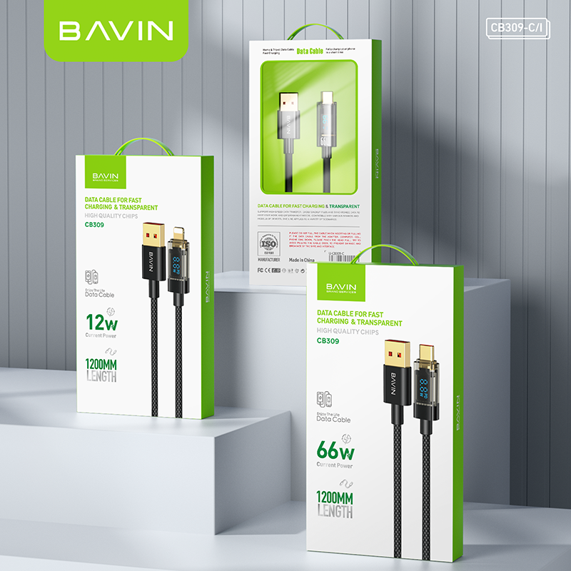 BAVIN U-CB309 12W Fast Charging Data Transfer Cable w/Power Display Suitable for iPh 16
