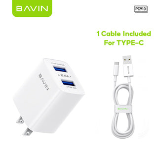 BAVIN PC910 / PC895 2.4A Quick Charging USB Port Wall Charger w/ 1 Meter Cable for Micro/Type-C/iPhone