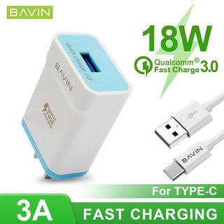 BAVIN PC658 Qc3.0 Quick Charging Charger W/ Charging Cable for iPhone / Micro / Type-C