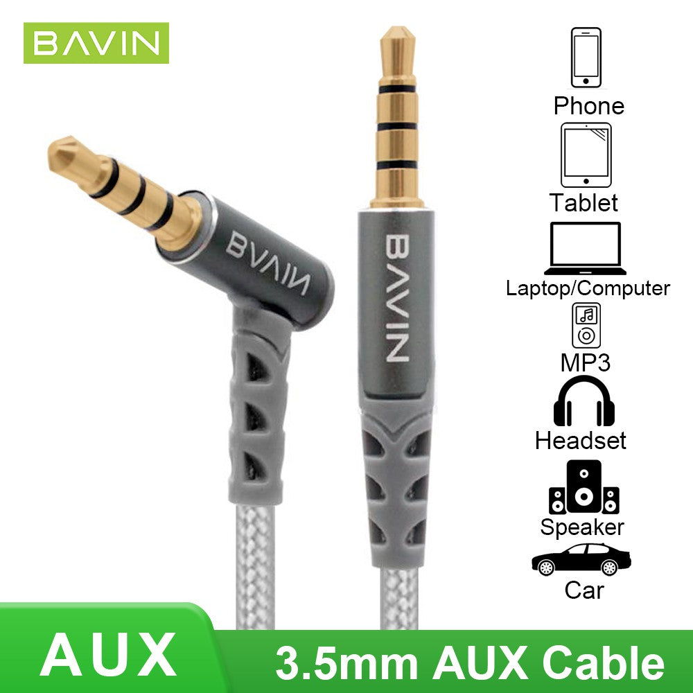 BAVIN H-3.5-AUX06 BK Nylon Aux Cable w/ Elbow Jack 3.5mm 1 Meter